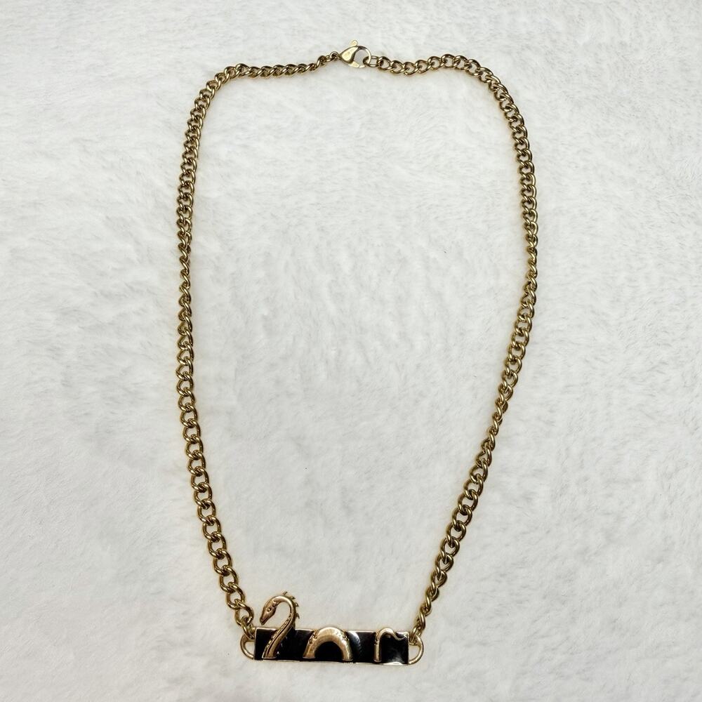 Little Rooms 18K Gold Plated Dinosaur Dragon Necklace Gold Black 7”